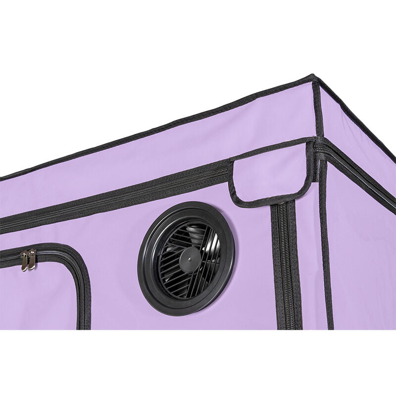 Detalle de la cabina Secret Dome SCANDALE morada con ventilación circular negra.