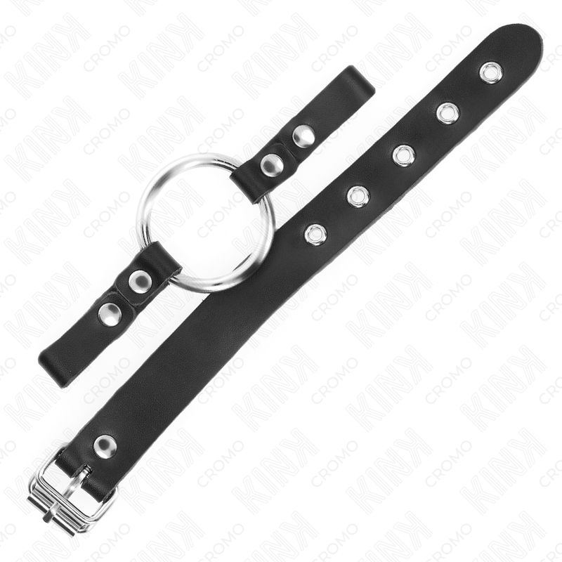Kink Ring Power anillo pene de polipiel negro con aro metálico y hebilla.