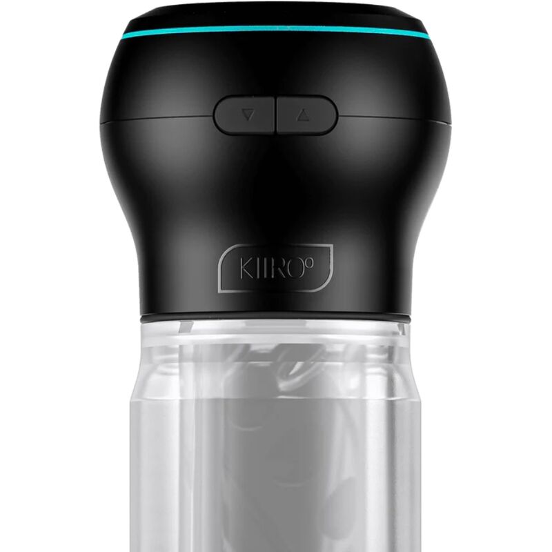 Detalle del KIIROO Feel Pocket Stroker Crystal con la parte superior negra y la cámara transparente.