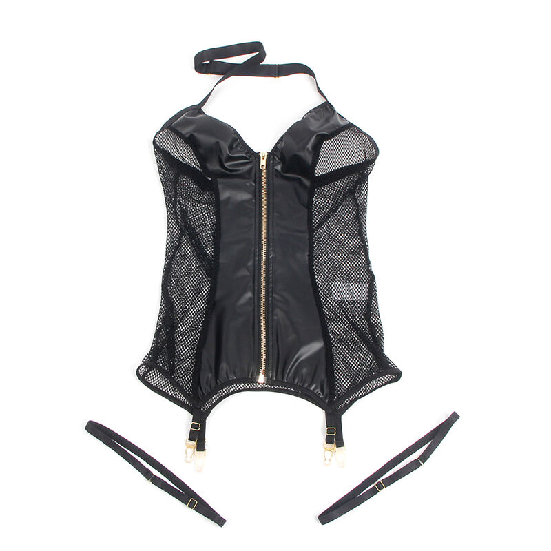 Vestido de malla negro Subblime 954451, vista frontal con cremallera central.