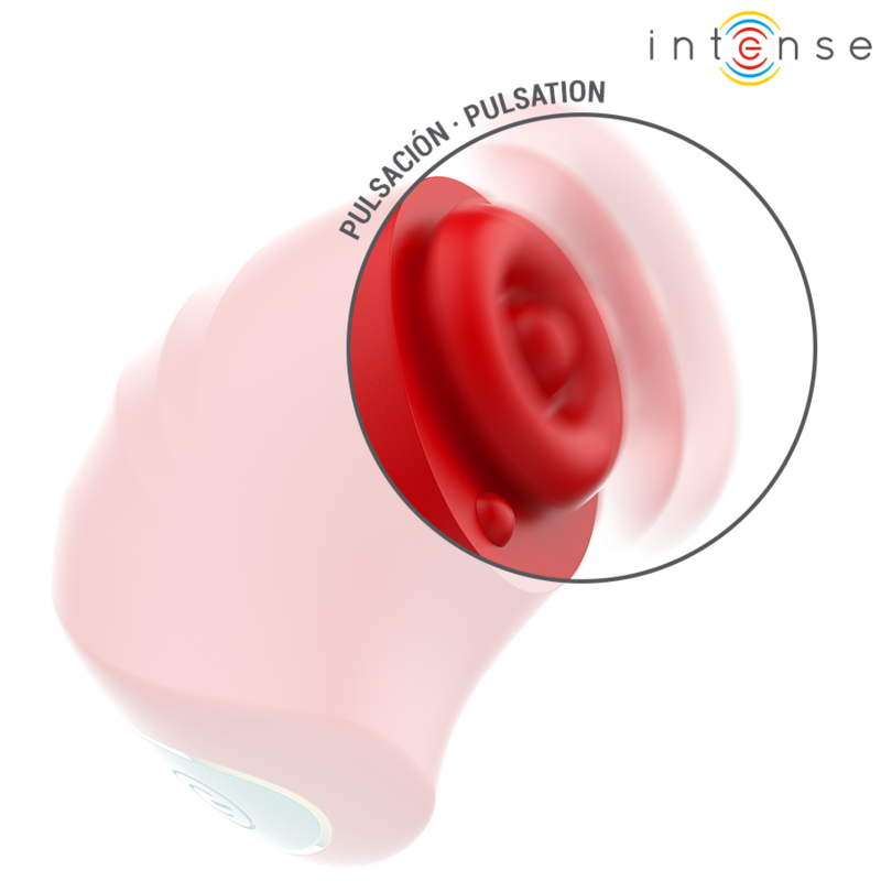 Detalle del estimulador de clítoris INTENSE Donnie en rosa, con zona de pulsación en rojo.