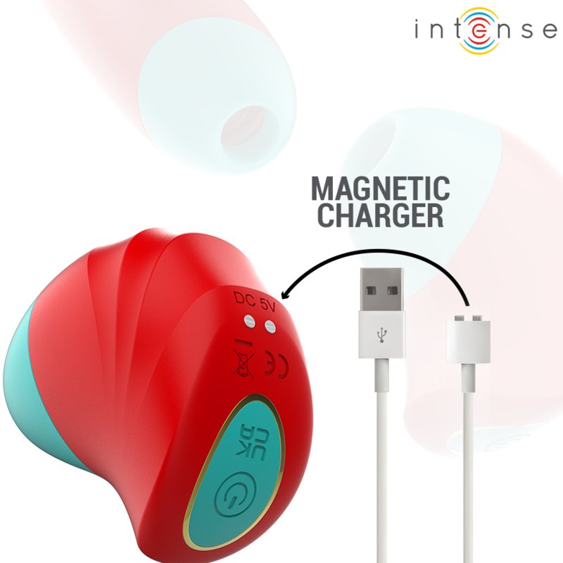 Detalle del INTENSE Donnie en rojo y turquesa con cargador magnético USB.