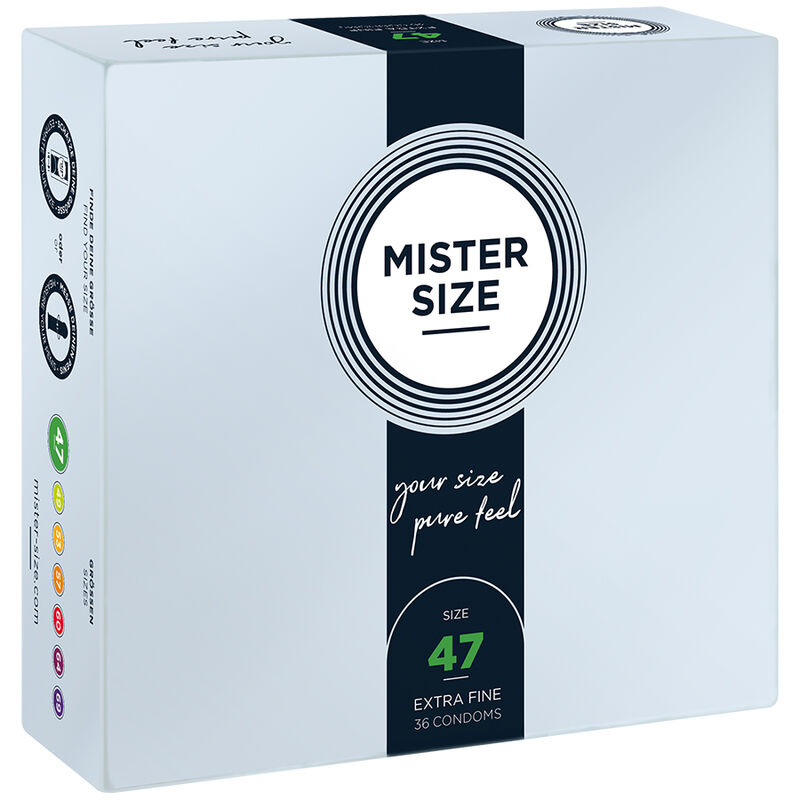 Caja del producto Mister Size, tamaño 47, en color azul claro y vista frontal
