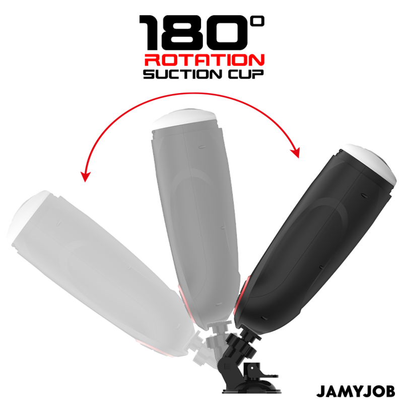 Detalle del masturbador automático JAMYJOB con giro de 180° y base de succión.
