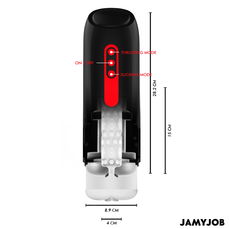 JAMYJOB Phantom en vista frontal seccionada, con controles y medidas visibles.
