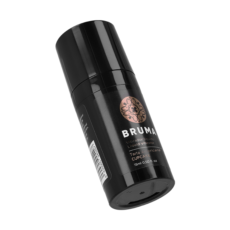 Bruma Liquid Vibrator en botella negra, vista inclinada del envase.