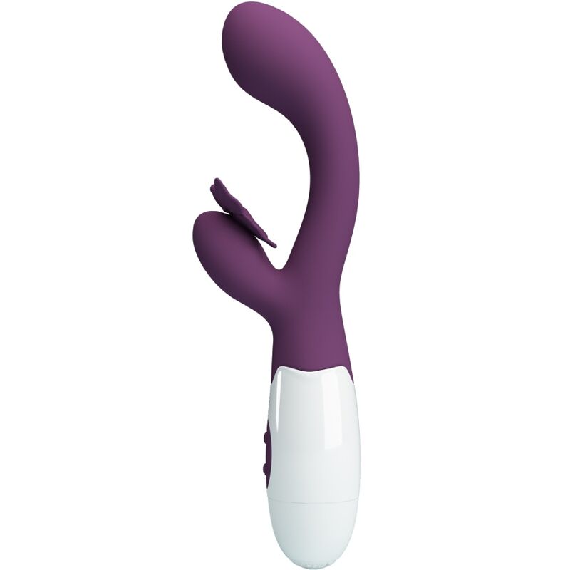 Vibrador rabbit Pretty Love Butterfly Kiss morado, vista lateral con detalle de mariposa.