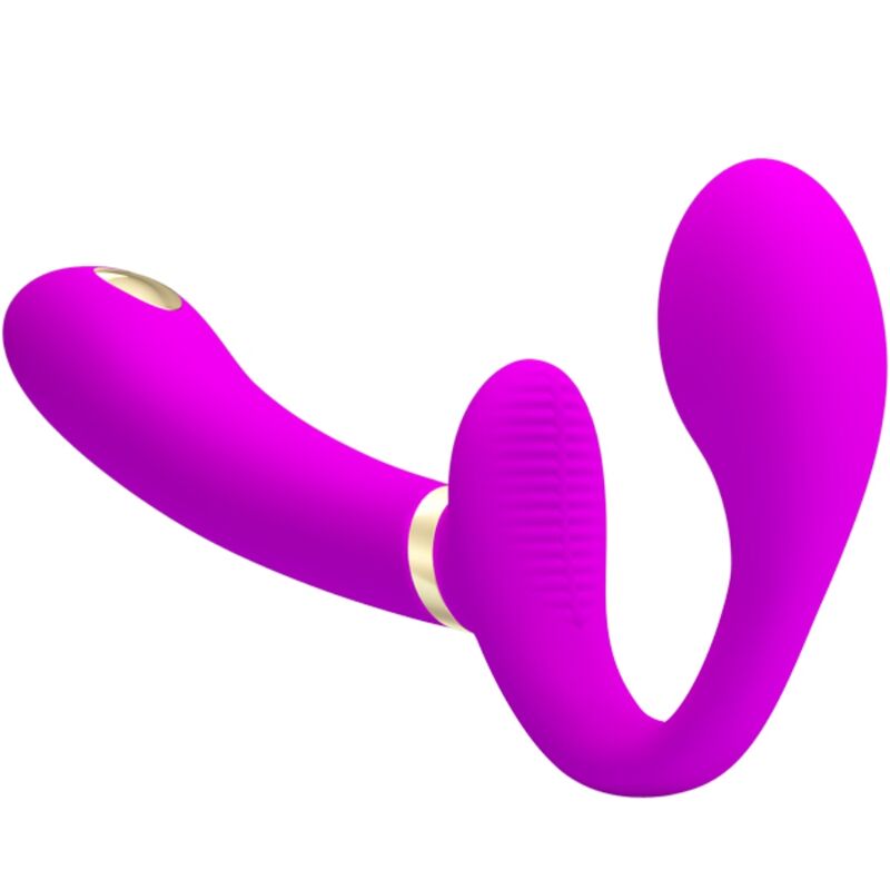 PRETTY LOVE Thunderbird vibrador doble morado en vista detallada, con sección central texturizada.