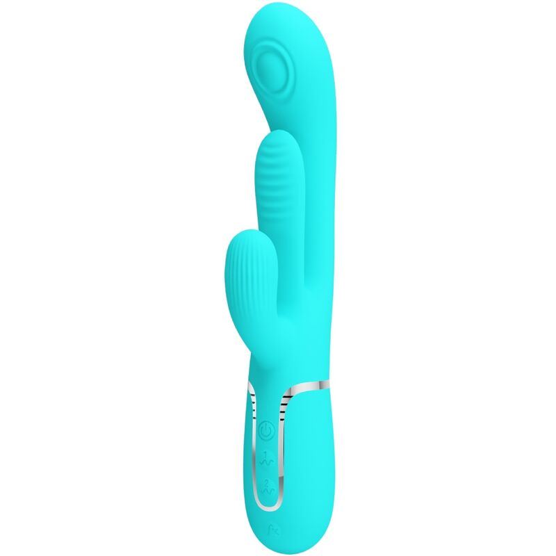 Vibrador rabbit Pretty Love Shania en color turquesa, vista frontal.