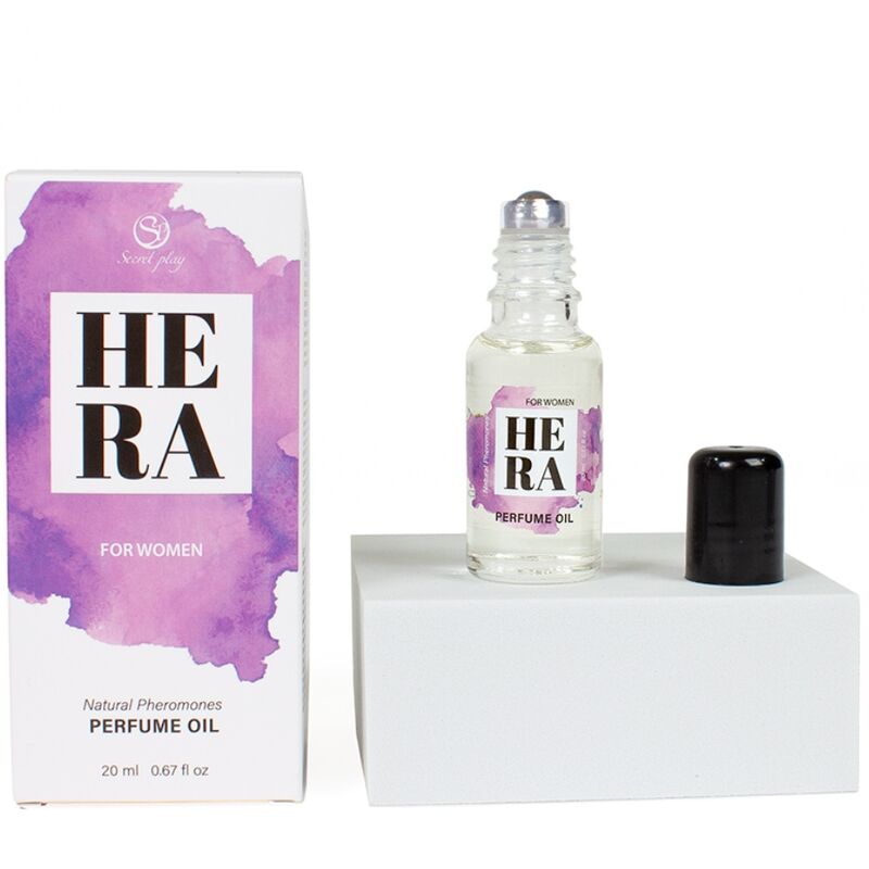 SECRETPLAY HERA perfume oil para mujer con caja y frasco roll-on.
