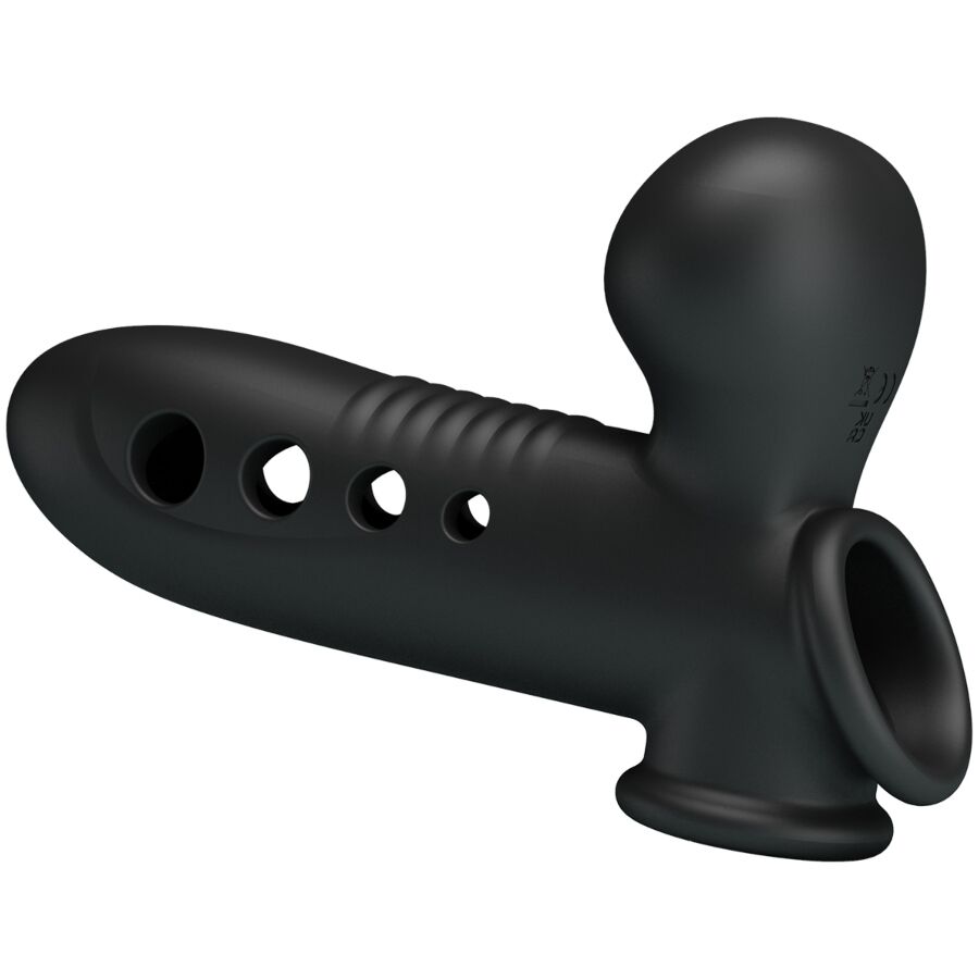 Detalle de la funda inflable para pene Pretty Love Crane en negro, con varias aberturas laterales.