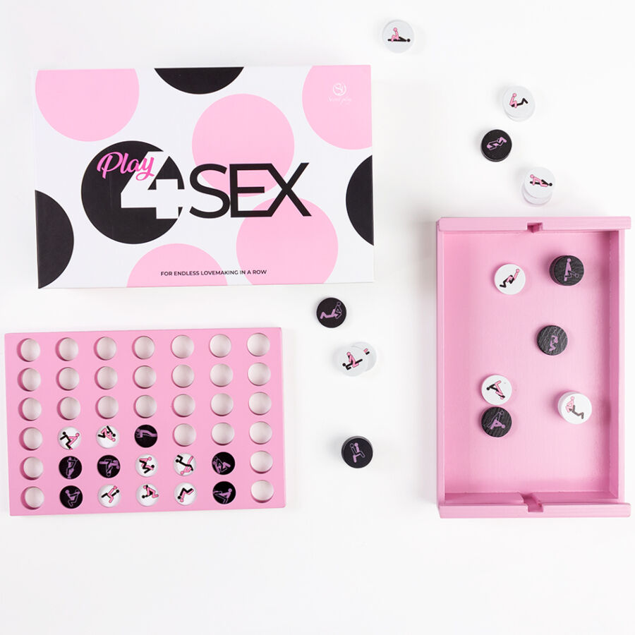 SECRETPLAY Play4Sex, juego de mesa de madera rosa y negro con tablero y caja abierta.