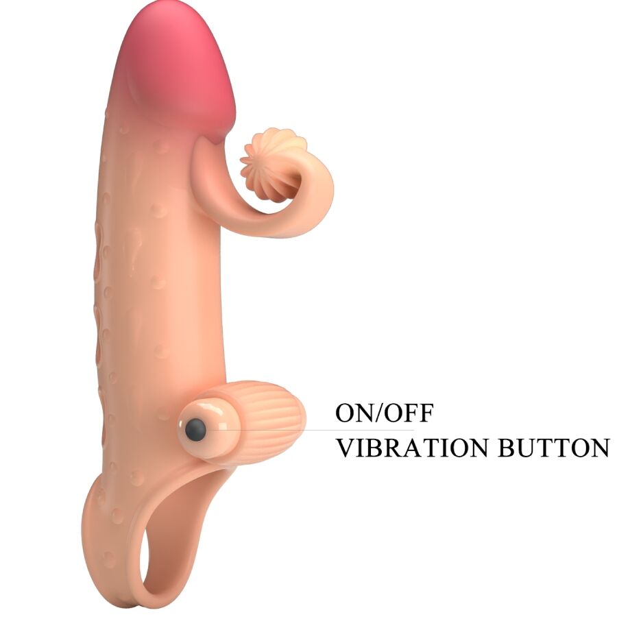 ROMANCE MC64 funda vibradora para pene color natural, con botón de vibración visible.