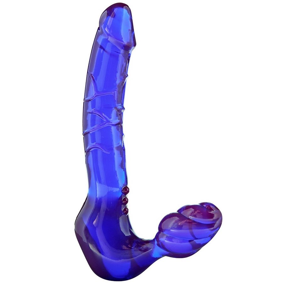 TOYJOY arnés sin tirantes para doble penetración azul translúcido, vista frontal