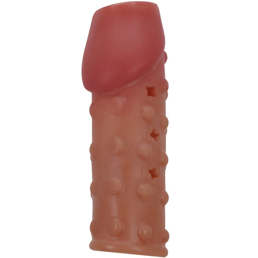 Funda para pene Pretty Love en tono natural, con textura abultada.