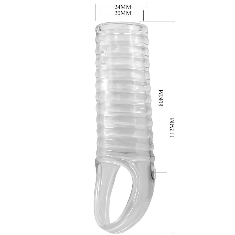 Guía de medidas del Pretty Love Hartman con funda transparente y anillo inferior.