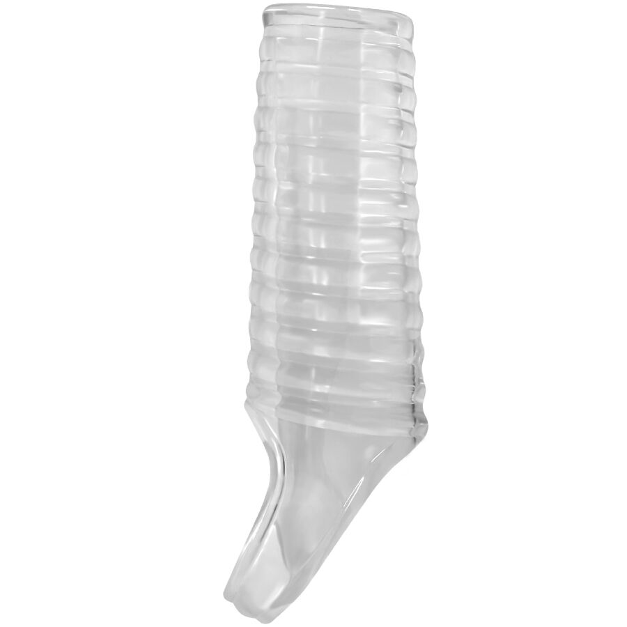 Funda para pene transparente Pretty Love Hartman con textura acanalada y punta curvada.