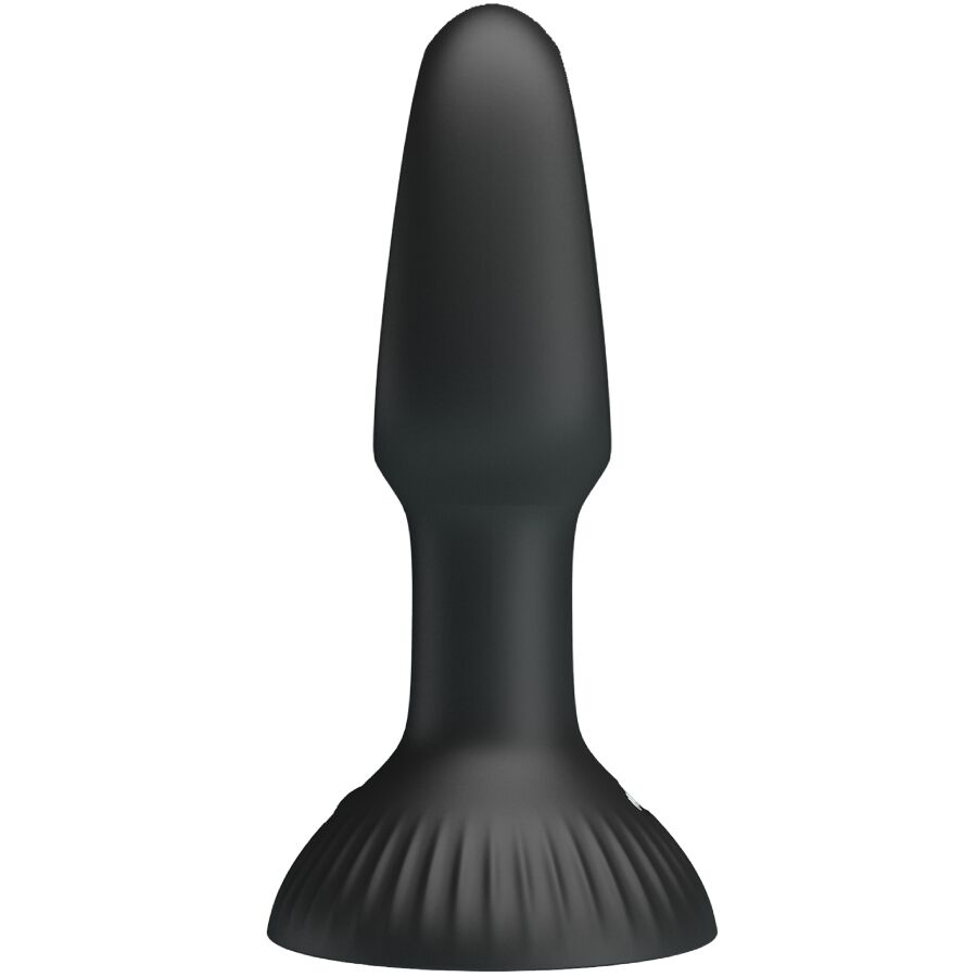 PRETTY LOVE Hubert plug anal negro en vista frontal, con base acampanada estriada.