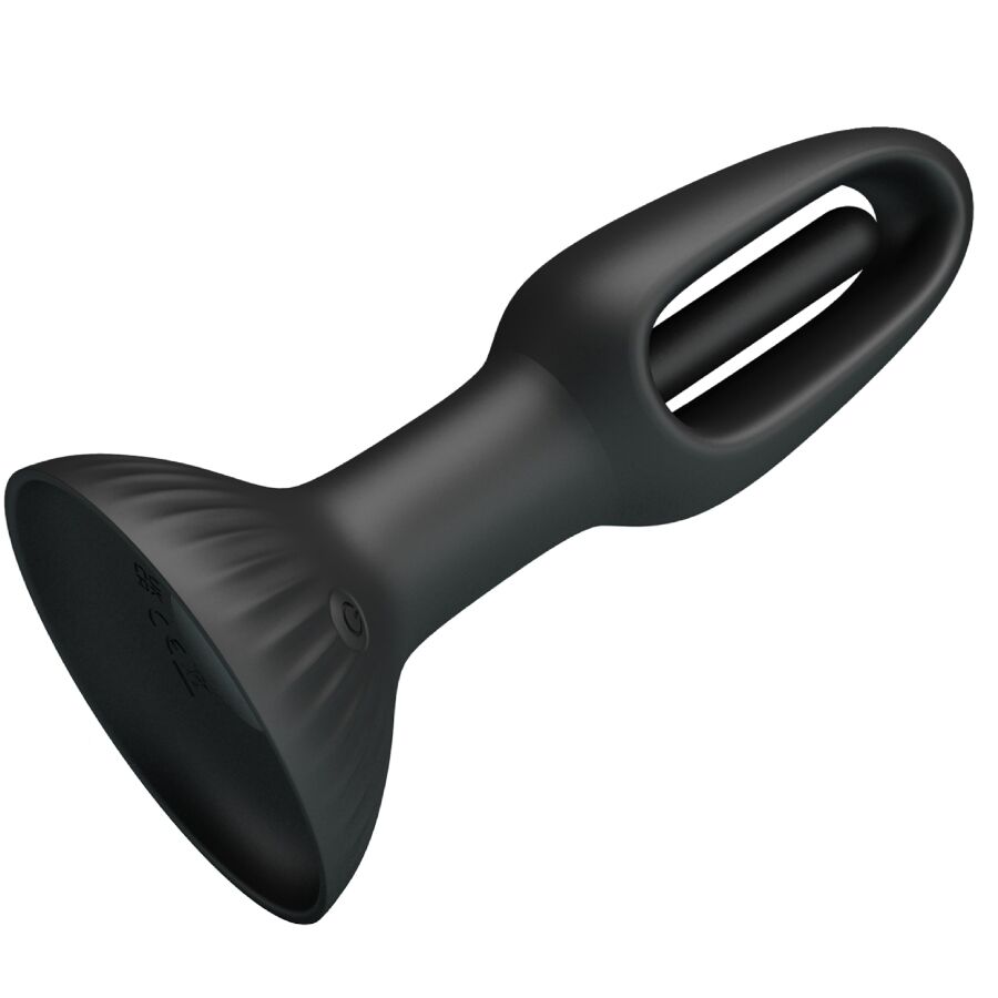 PRETTY LOVE Hubert plug anal negro en vista lateral con asa de anilla.