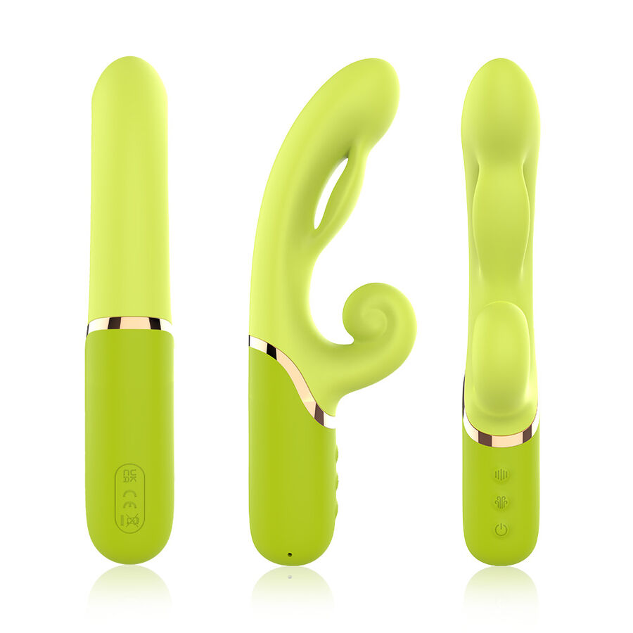 ARMONY VIBRATORS estimulador inflable verde lima en tres vistas