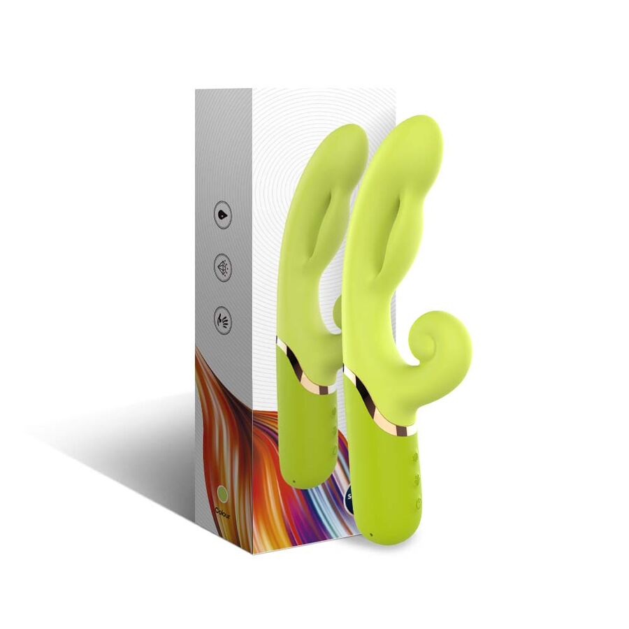 ARMONY VIBRATORS estimulador inflable para A-spot en verde lima, con caja del producto al fondo.