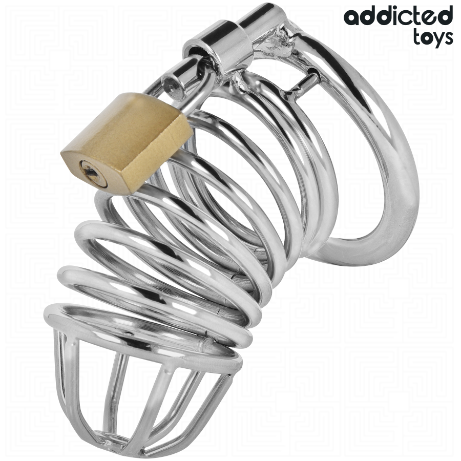 Jaula metálica para pene Addicted Toys Locked en acabado cromado con candado.