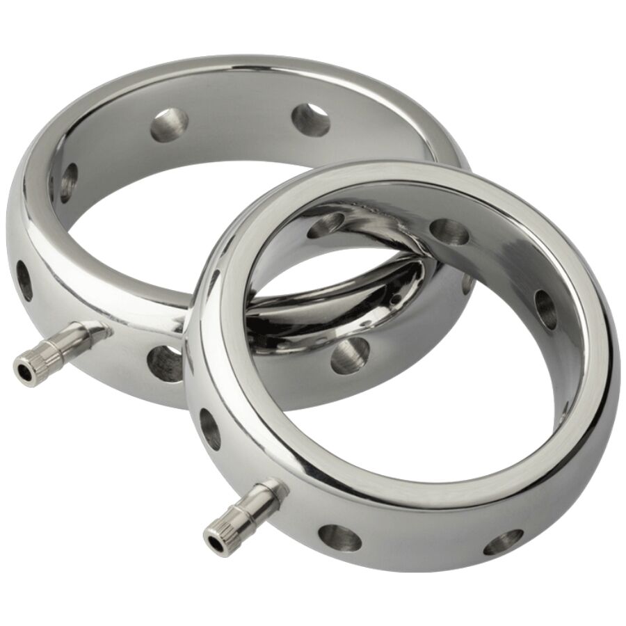 ElectraStim Prestige: anillo metálico plateado con perforaciones y conector lateral.