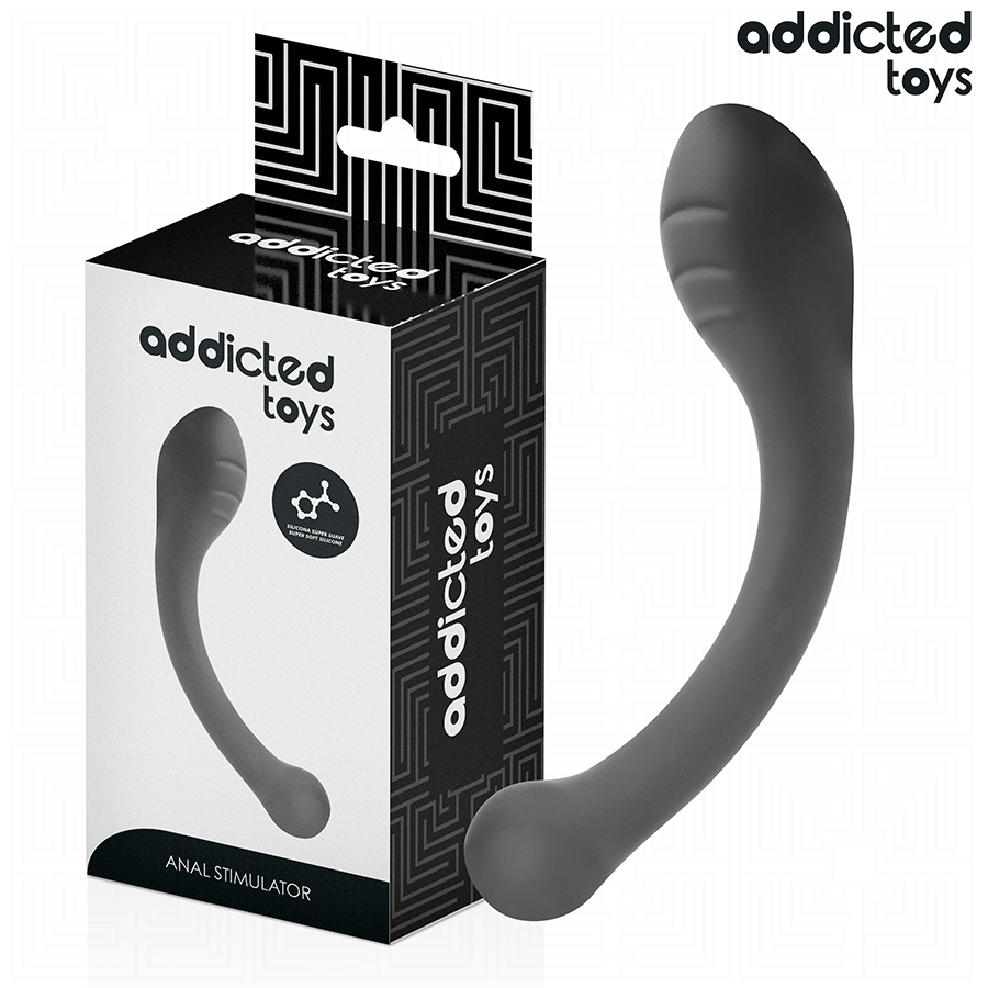 Addicted Toys estimulador anal doble de silicona negro junto a su caja