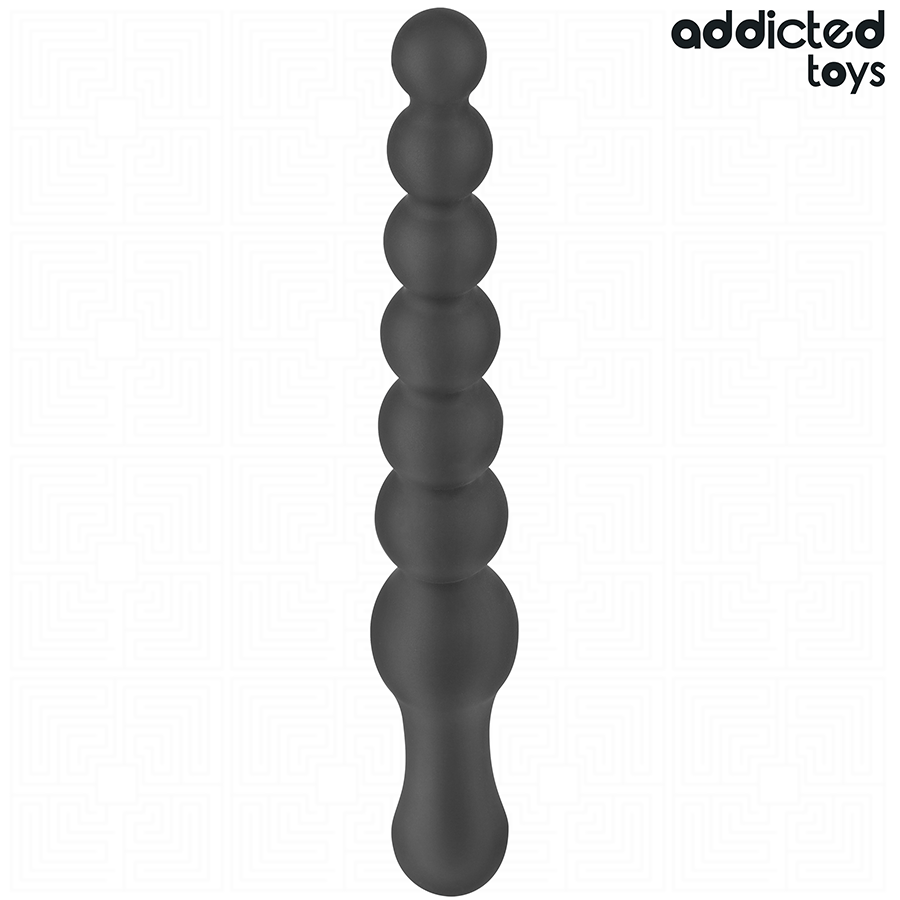 Addicted Toys Double Anal Massager negro, vista frontal con diseño abotonado.