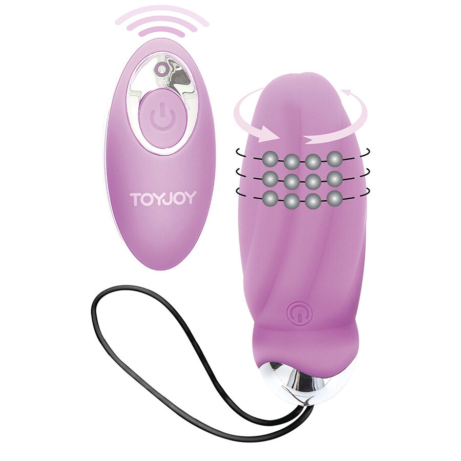 Vibrador TOYJOY rosa con mando remoto y cordón negro.