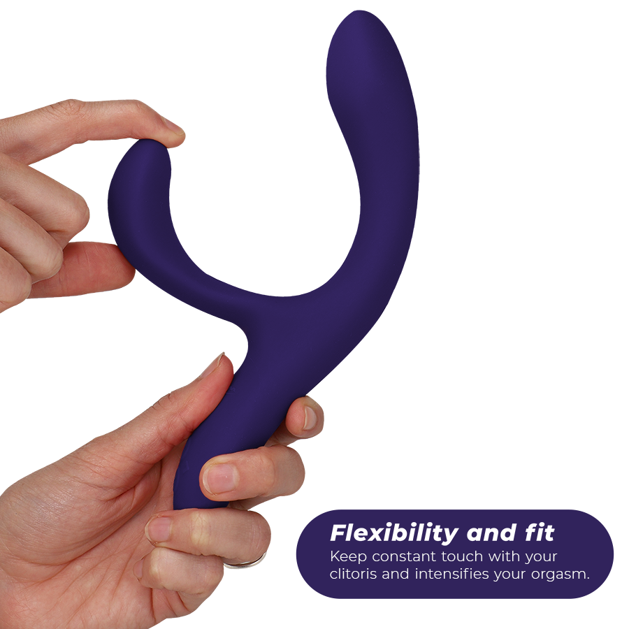 We-Vibe Nova 3 en azul medianoche, mostrando su forma flexible en detalle.