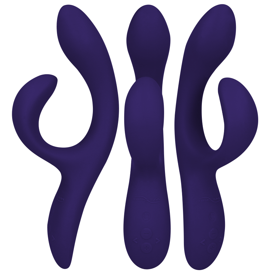 We-Vibe Nova 3 en azul medianoche, vista frontal con doble brazo curvo.