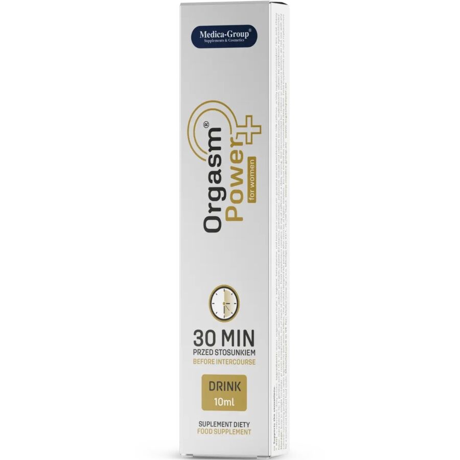 Caja del producto MEDICA GROUP Orgasm Power+ for women, 10 ml, vista frontal.