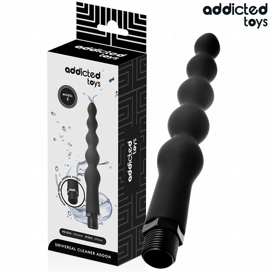 Addicted Toys Modelo 5 con caja del producto y adaptador negro de bolas.