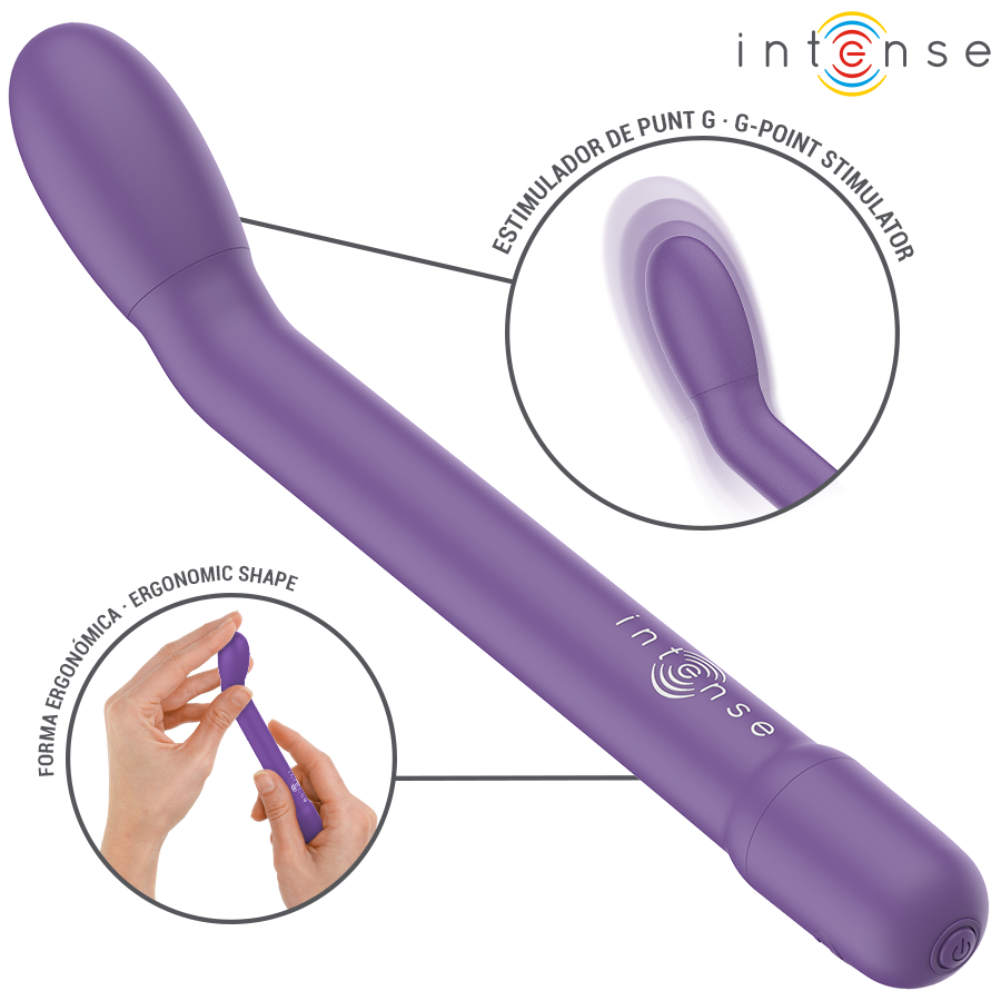 Detalle del estimulador de punto G INTENSE Karlie morado, con forma ergonómica.