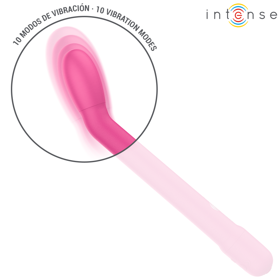 Detalle del estimulador de punto G INTENSE Karlie en rosa, con efecto de vibración resaltado.