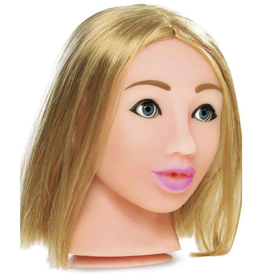 EXTREME TOYZ Fuck Me Mega Masturbator Blonde Face con rostro realista, pelo rubio y base de succión.