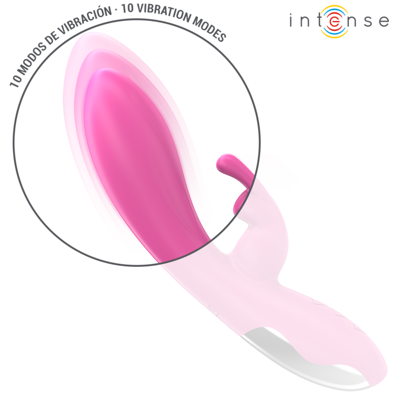 Detalle del vibrador rabbit INTENSE Randall en rosa, vista en diagonal.