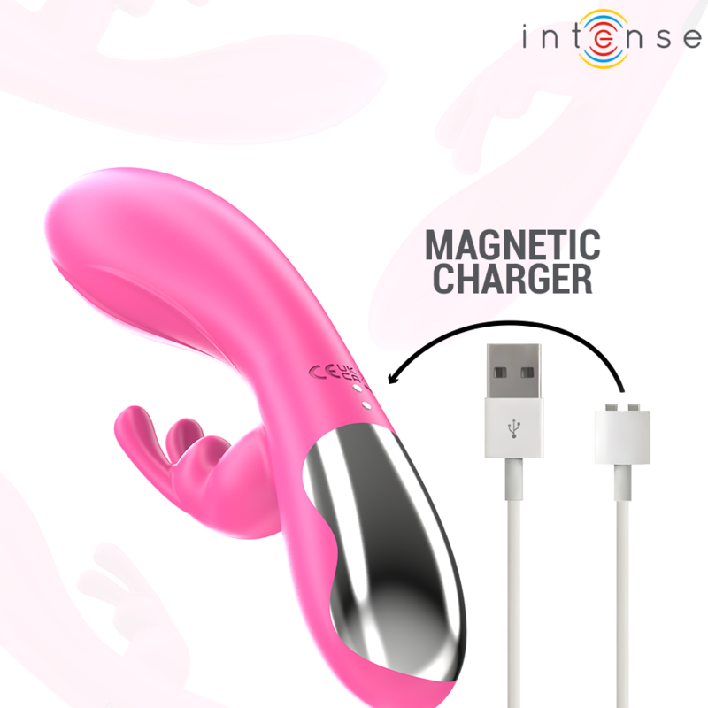 Caja del producto INTENSE Randall con vibrador rabbit rosa y cargador magnético.