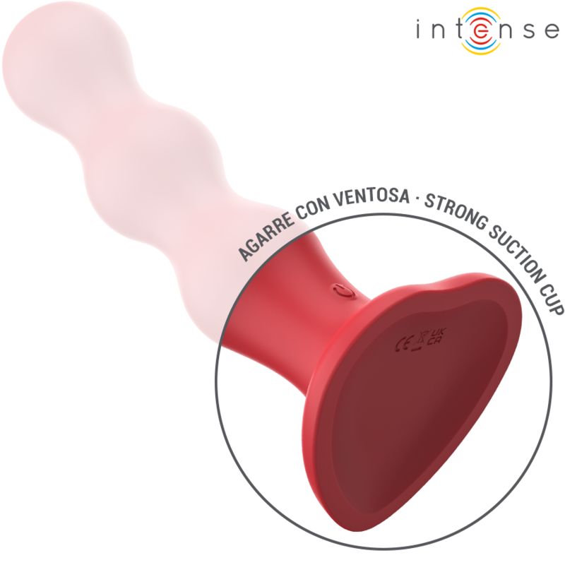Detalle del vibrador INTENSE CODY rojo con base de ventosa visible.