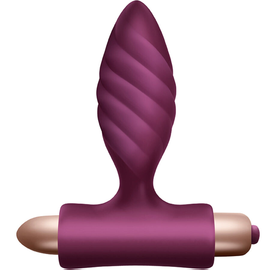 CLIMAXIMUM Oryx tapón anal vibrador morado, vista frontal con base beige.