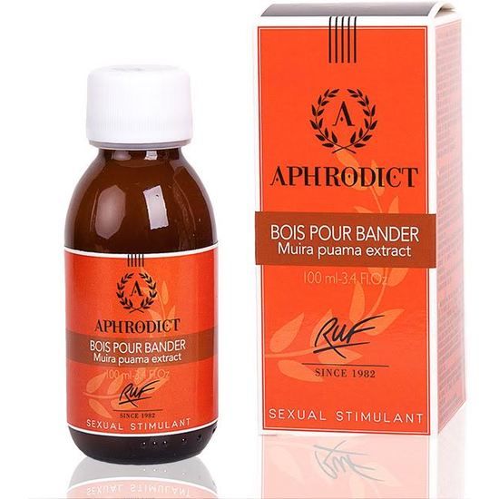 RUF Aphrodict Bois Bande en botella con caja naranja.