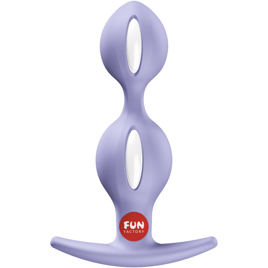 FUN FACTORY B-Balls Duo plug anal violeta, vista frontal.