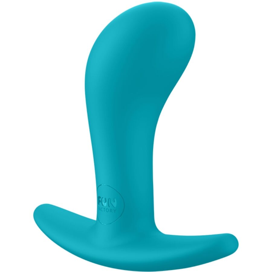 FUN FACTORY Bootie Plug anal aguamarina en vista frontal con base ancha