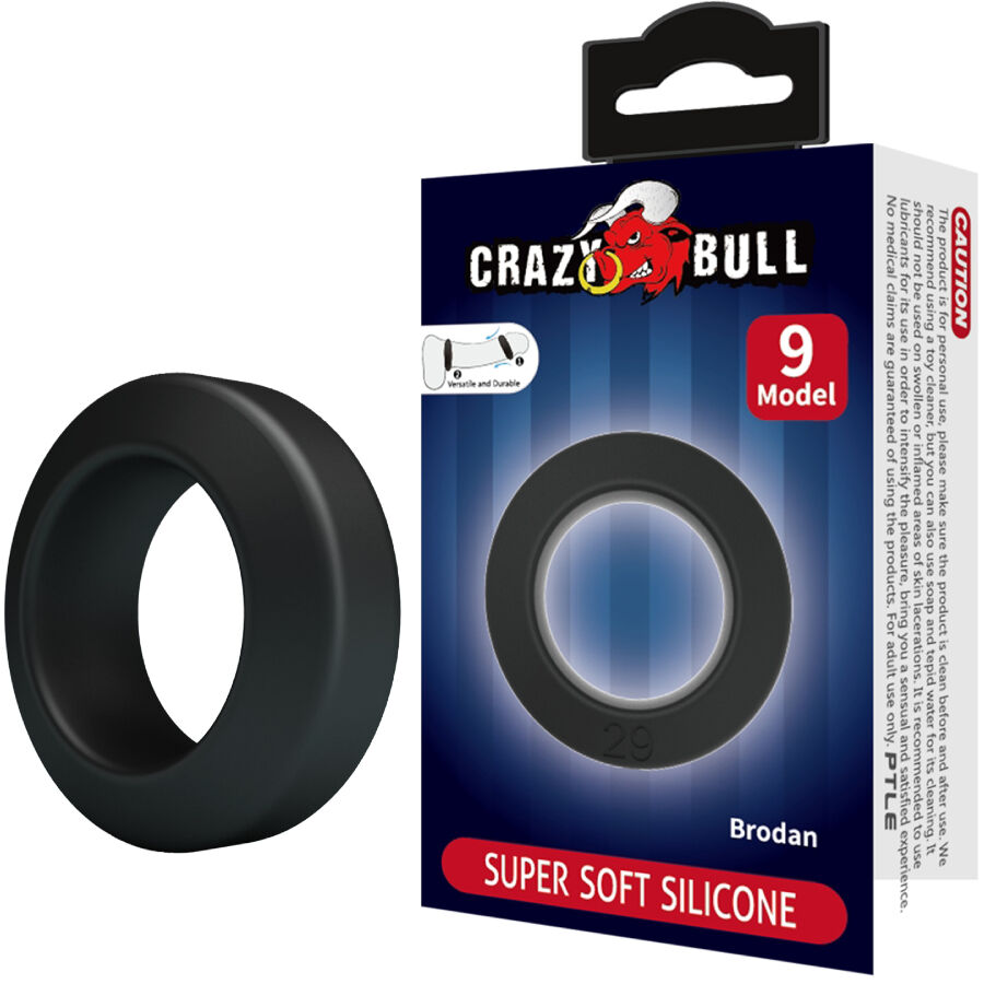 Crazy Bull Brodan Model 9: anillo negro de silicona con su caja del producto.