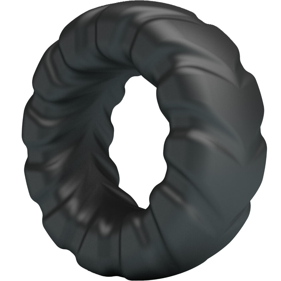 Detalle del Crazy Bull Jeriko Modelo 1: anillo de silicona negro con superficie arrugada.