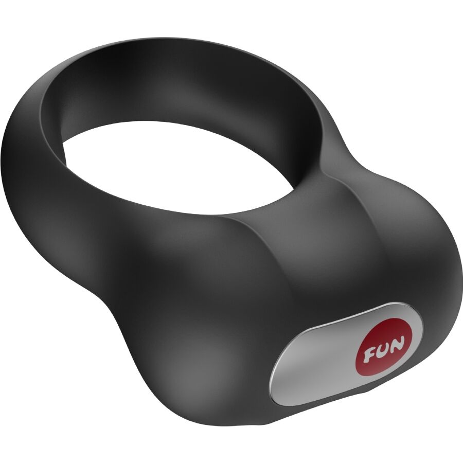Fun Factory Steady negro, vista en ángulo del anillo vibrador para pene.