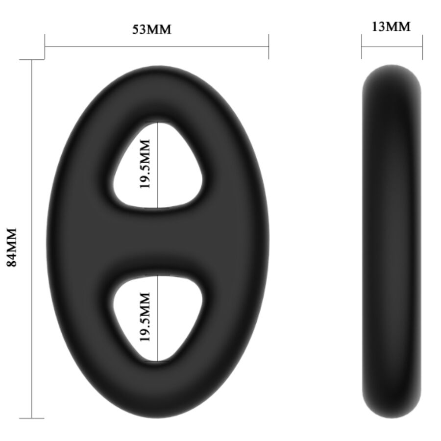 Guía de medidas del CRAZY BULL Double Oval con vista frontal y lateral.