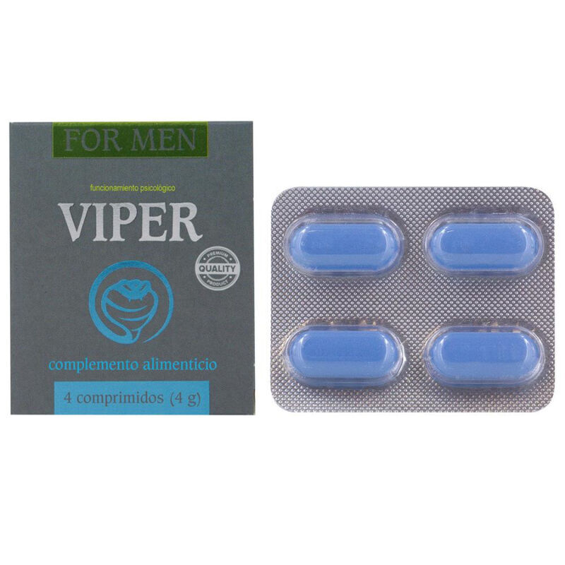 Cobeco Pharma Viper en caja con blíster de 4 cápsulas azules.