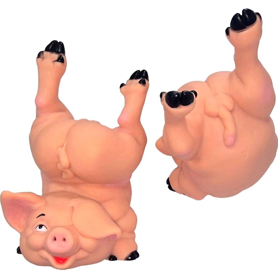 Hucha DIABLO PICANTE Naked Pig con forma de cerdito, en dos vistas.